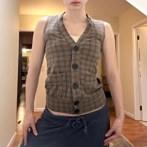 y2k gingham Button-Up Vest top